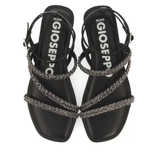 Sandalias Planas<Gioseppo Sandalias De Piel Negra Con Adornos Para Mujer Sorlingas