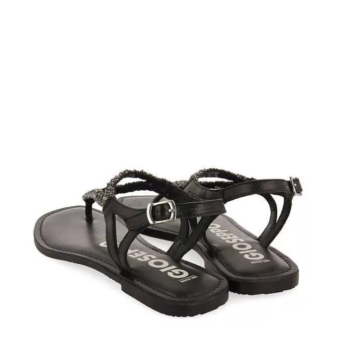 Sandalias Planas<Gioseppo Sandalias De Piel Negra Con Adornos Para Mujer Ustica