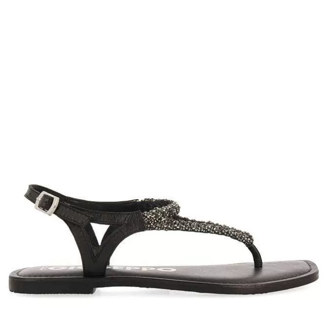 Sandalias Planas<Gioseppo Sandalias De Piel Negra Con Adornos Para Mujer Ustica