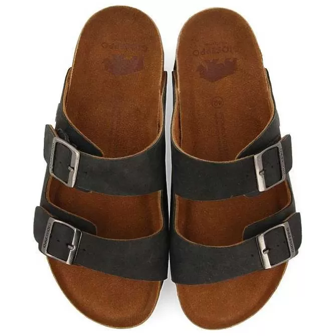Chancletas<Gioseppo Sandalias De Piel Negra Con Suela Bio Para Hombre Vizzini