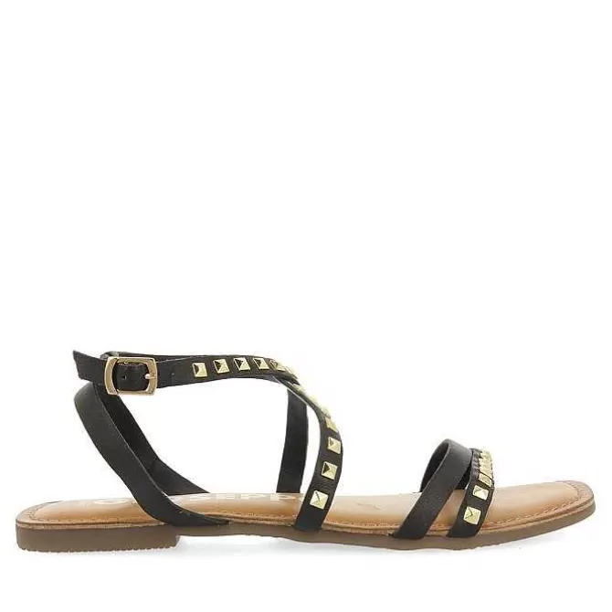 Sandalias Planas<Gioseppo Sandalias De Piel Negra Con Tachas Para Mujer Maizi