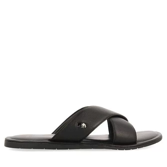 Chancletas<Gioseppo Sandalias De Piel Negra Con Tira Cruzada Para Hombre Orosh