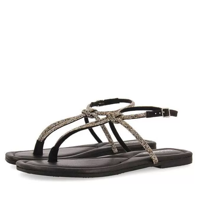 Sandalias Planas<Gioseppo Sandalias De Piel Negra Con Tiras Y Adornos Para Mujer Quemado