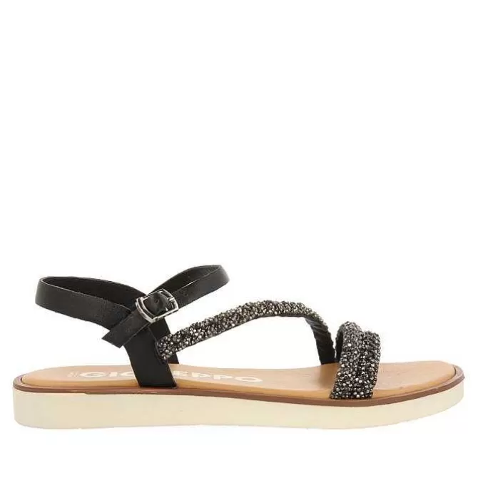 Sandalias Planas<Gioseppo Sandalias De Piel Negra Con Tiras Y Adornos Para Mujer Wallowa