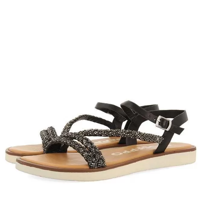 Sandalias Planas<Gioseppo Sandalias De Piel Negra Con Tiras Y Adornos Para Mujer Wallowa