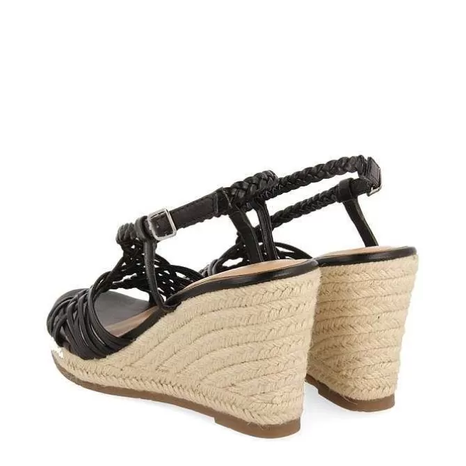 Sandalias Cuña<Gioseppo Sandalias De Piel Negra Con Tiras Y Cuña Alta De Yute Para Mujer Glide