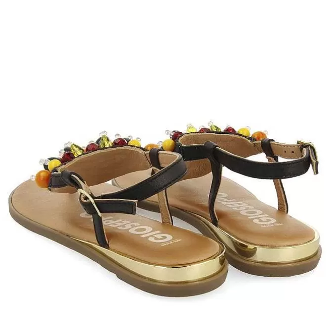 Sandalias Planas<Gioseppo Sandalias De Piel Negras Con Adornos Multicolor Para Mujer Leucate
