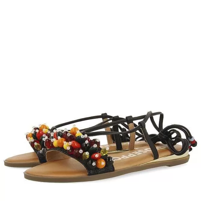 Sandalias Planas<Gioseppo Sandalias De Piel Negras Con Adornos Y Tiras Multicolor Para Mujer Klos