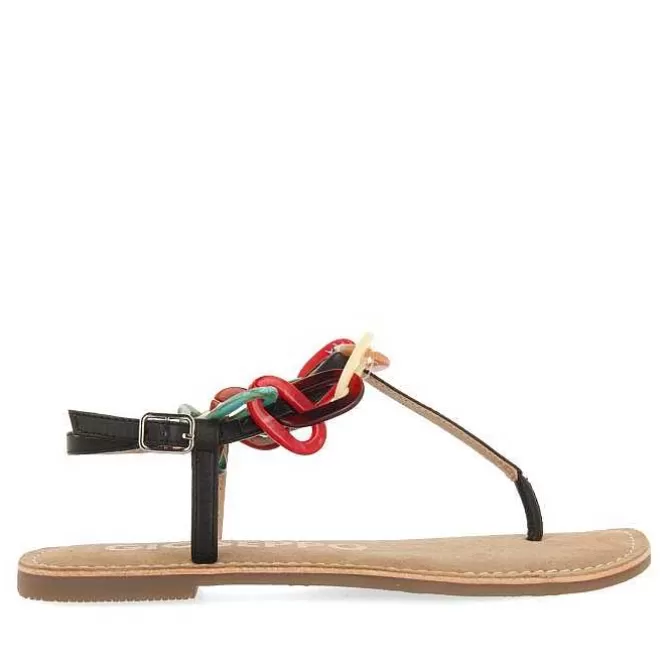 Sandalias Planas<Gioseppo Sandalias De Piel Negras Con Detalle De Enlaces Multicolor Para Mujer Medley