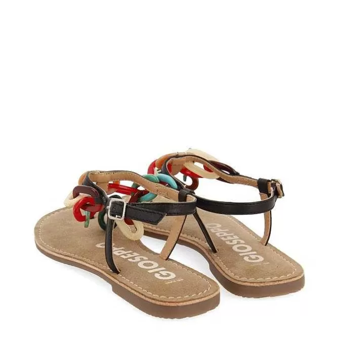 Sandalias Planas<Gioseppo Sandalias De Piel Negras Con Detalle De Enlaces Multicolor Para Mujer Medley