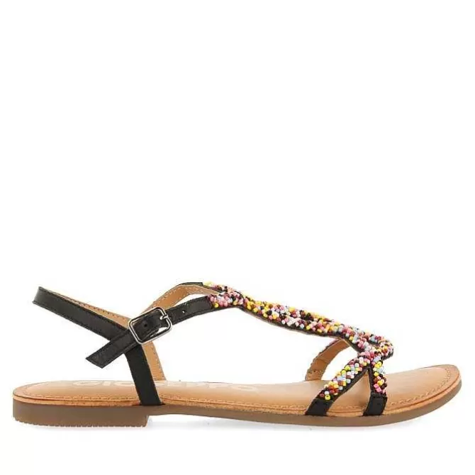 Sandalias Planas<Gioseppo Sandalias De Piel Negras Con Piedras Multicolor Para Mujer Lure