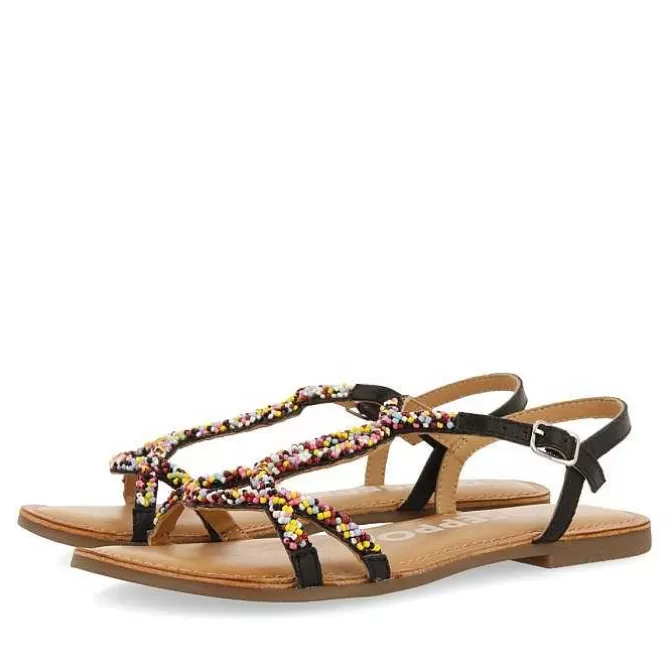 Sandalias Planas<Gioseppo Sandalias De Piel Negras Con Piedras Multicolor Para Mujer Lure