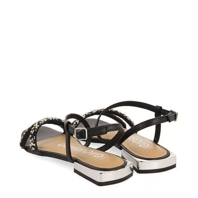 Sandalias Planas<Gioseppo Sandalias De Piel Negras Con Piedras Para Mujer Landkey