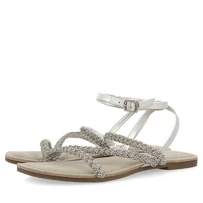 Sandalias Planas<Gioseppo Sandalias De Piel Plata Con Adornos Para Mujer Sorlingas