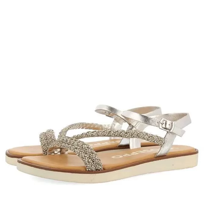 Sandalias Planas<Gioseppo Sandalias De Piel Plata Con Tirantes Joya Para Mujer Wallowa