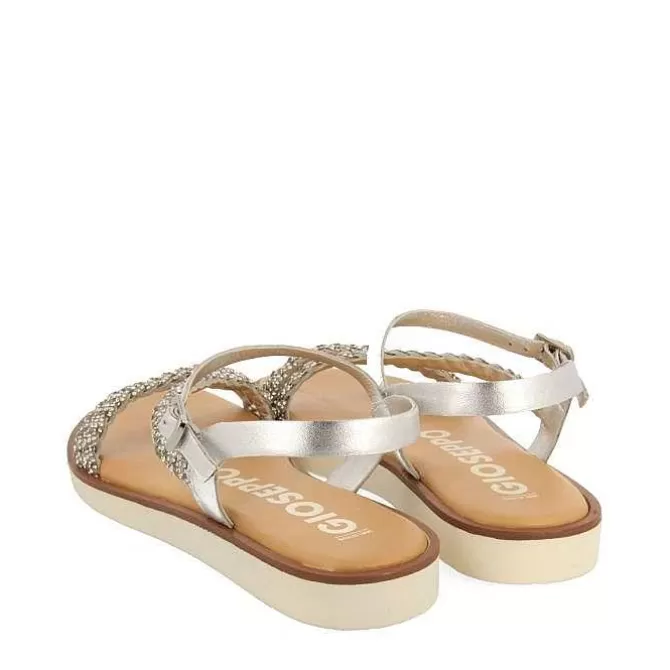 Sandalias Planas<Gioseppo Sandalias De Piel Plata Con Tirantes Joya Para Mujer Wallowa