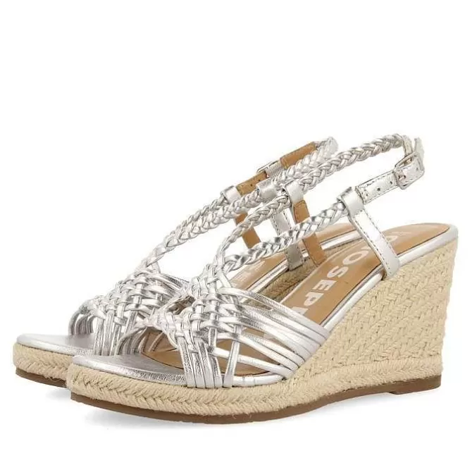 Sandalias Cuña<Gioseppo Sandalias De Piel Plata Con Tiras Y Cuña Alta De Yute Para Mujer Glide