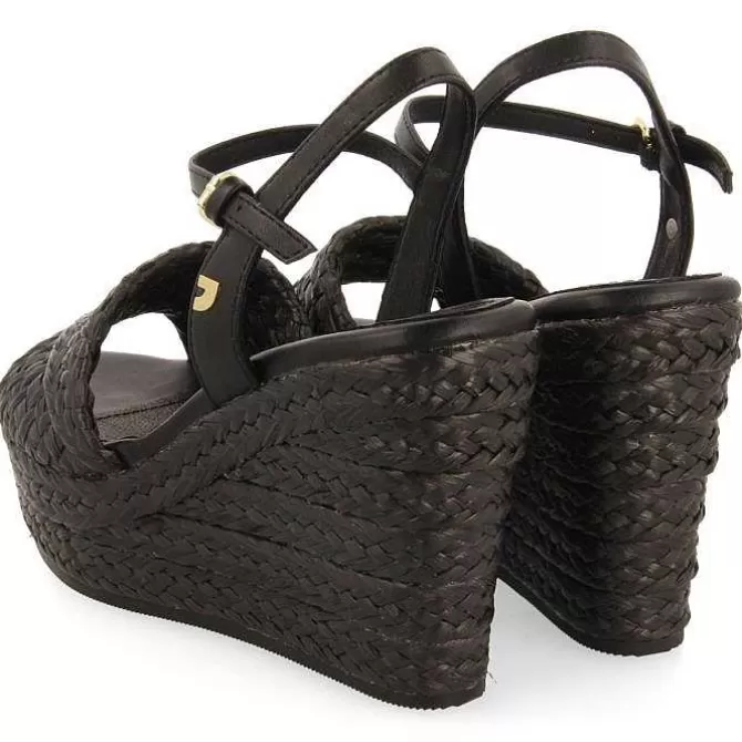 Sandalias Cuña<Gioseppo Sandalias De Rafia Negras Con Cuña Y Plataforma Mujer Allkaj