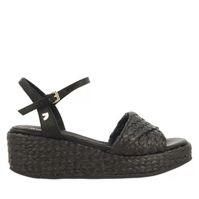 Sandalias Cuña<Gioseppo Sandalias De Rafia Negras Con Plataforma Para Mujer Coos