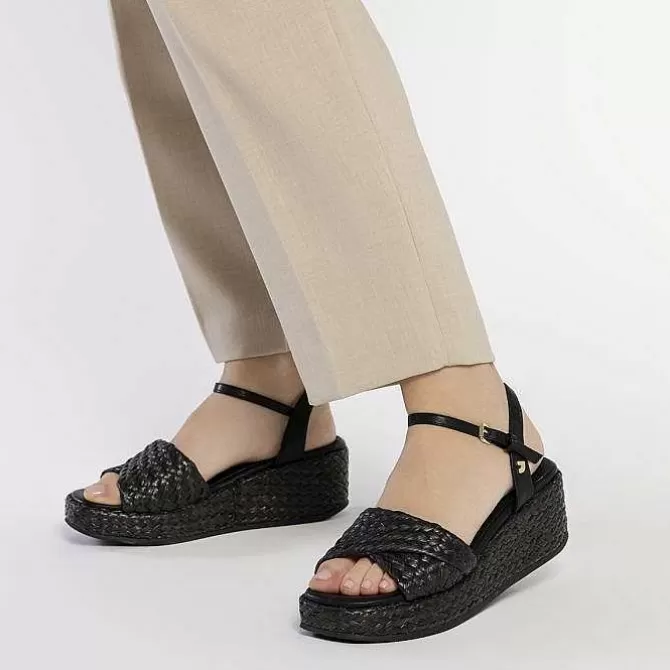 Sandalias Cuña<Gioseppo Sandalias De Rafia Negras Con Plataforma Para Mujer Coos