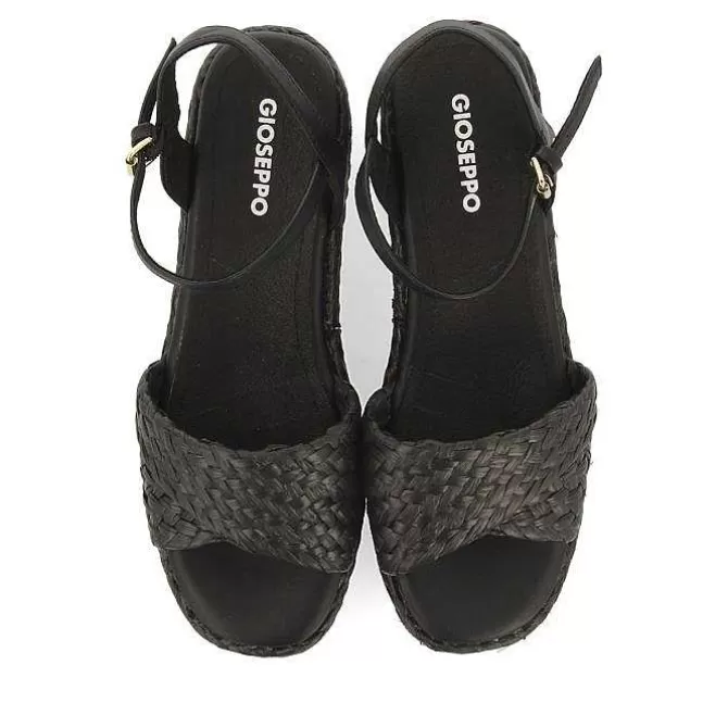 Sandalias Cuña<Gioseppo Sandalias De Rafia Negras Con Plataforma Para Mujer Coos