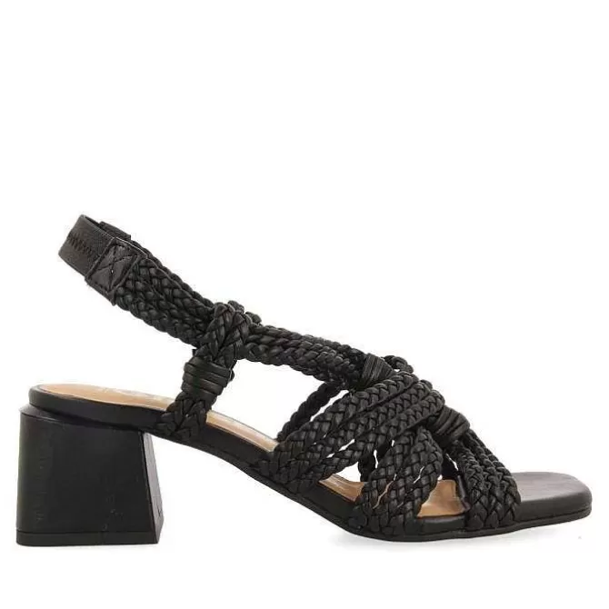 Sandalias Tacon<Gioseppo Sandalias De Tacon De Piel Negro Con Detalle Trenzado Para Mujer Maliq
