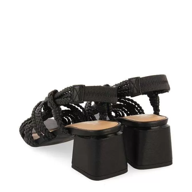 Sandalias Tacon<Gioseppo Sandalias De Tacon De Piel Negro Con Detalle Trenzado Para Mujer Maliq