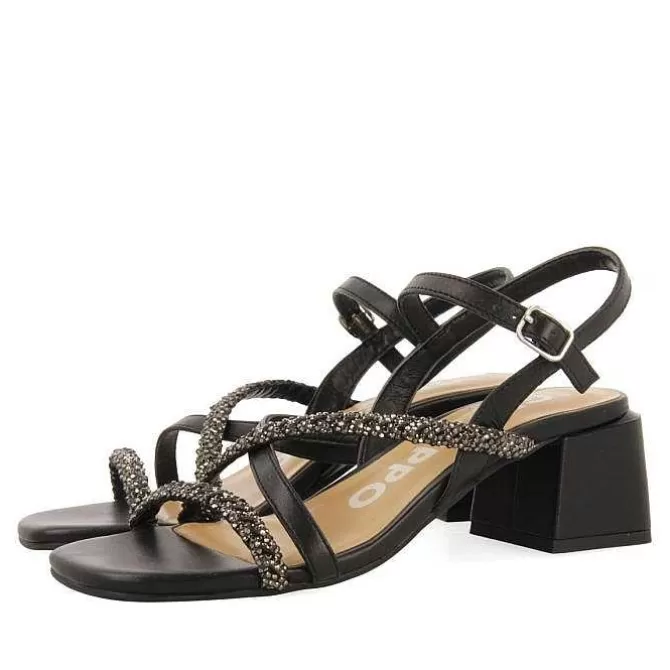 Sandalias Tacon<Gioseppo Sandalias De Tacon Negro Con Tiras Y Pedreria Para Mujer Niscemi