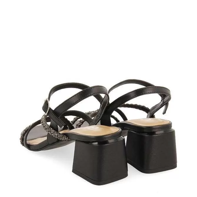 Sandalias Tacon<Gioseppo Sandalias De Tacon Negro Con Tiras Y Pedreria Para Mujer Niscemi