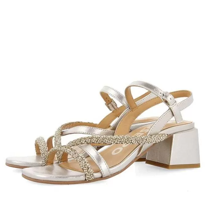 Sandalias Tacon<Gioseppo Sandalias De Tacon Plata Con Tiras Y Detalle De Pedreria Para Mujer Niscemi