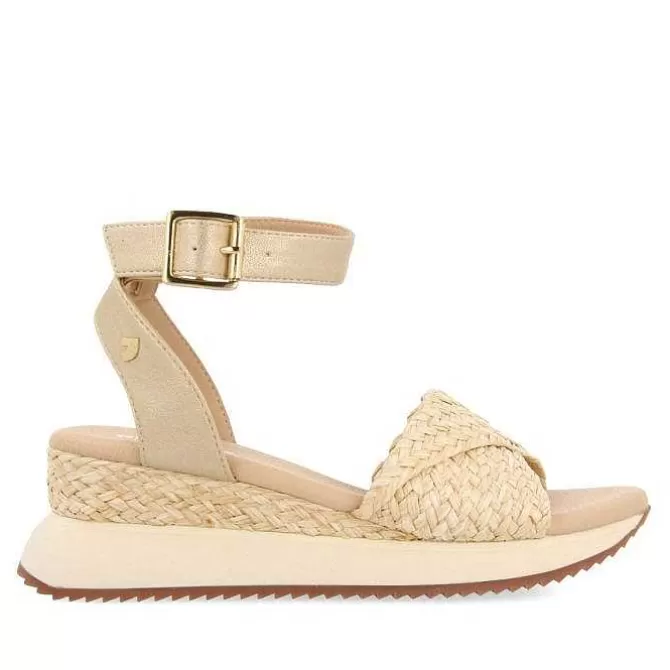 Sandalias Plataforma<Gioseppo Sandalias Deportivas Con Cuña Beige Y Oro Para Mujer Mehama