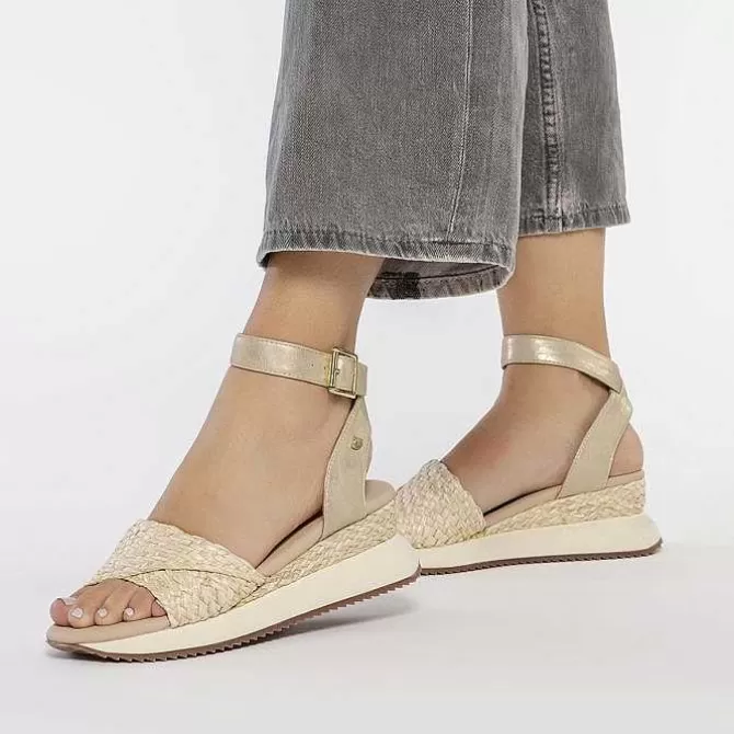 Sandalias Plataforma<Gioseppo Sandalias Deportivas Con Cuña Beige Y Oro Para Mujer Mehama