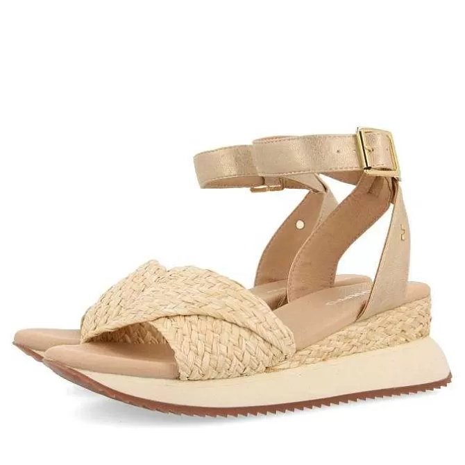 Sandalias Plataforma<Gioseppo Sandalias Deportivas Con Cuña Beige Y Oro Para Mujer Mehama
