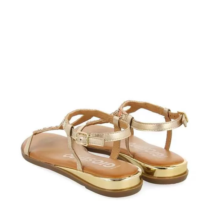 Sandalias Planas<Gioseppo Sandalias Dorada Con Piedras Multicolor Para Mujer Mulion