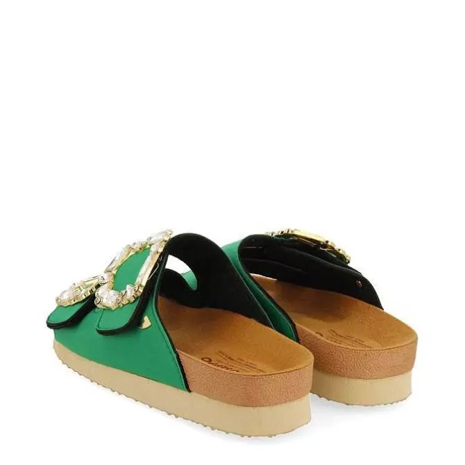 Sandalias Planas<Gioseppo Sandalias Estilo Bio Verde Mujer Aderklaa Adorno Joya
