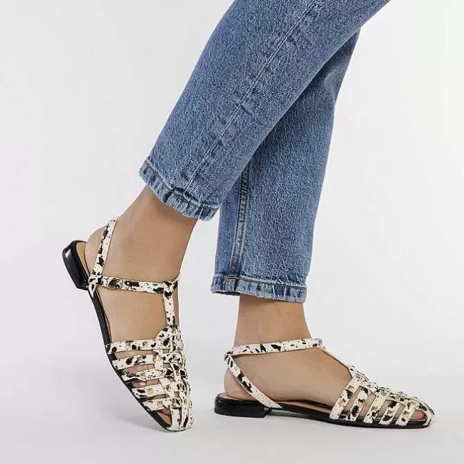 Bailarinas<Gioseppo Sandalias Estilo Cangrejo De Piel Con Estampado Animal Y Tachuelas Para Mujer De Connerton