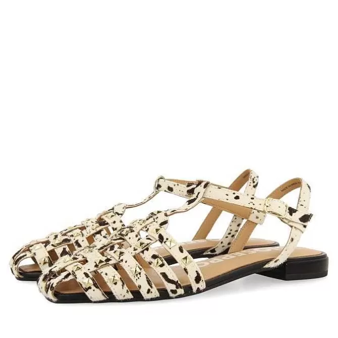 Bailarinas<Gioseppo Sandalias Estilo Cangrejo De Piel Con Estampado Animal Y Tachuelas Para Mujer De Connerton