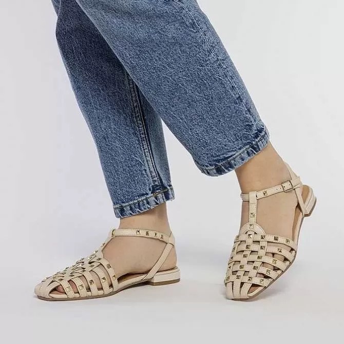 Bailarinas<Gioseppo Sandalias Estilo Cangrejo De Piel Con Tachuelas Blanco Rojo Para Mujer Canby