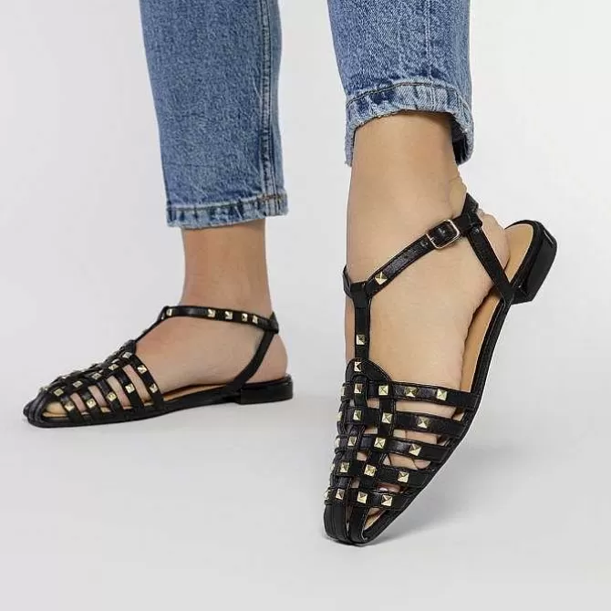 Bailarinas<Gioseppo Sandalias Estilo Cangrejo De Piel Negra Con Tachuelas Para Mujer Canby
