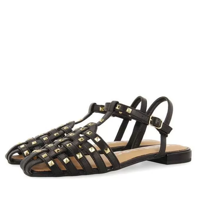 Bailarinas<Gioseppo Sandalias Estilo Cangrejo De Piel Negra Con Tachuelas Para Mujer Canby