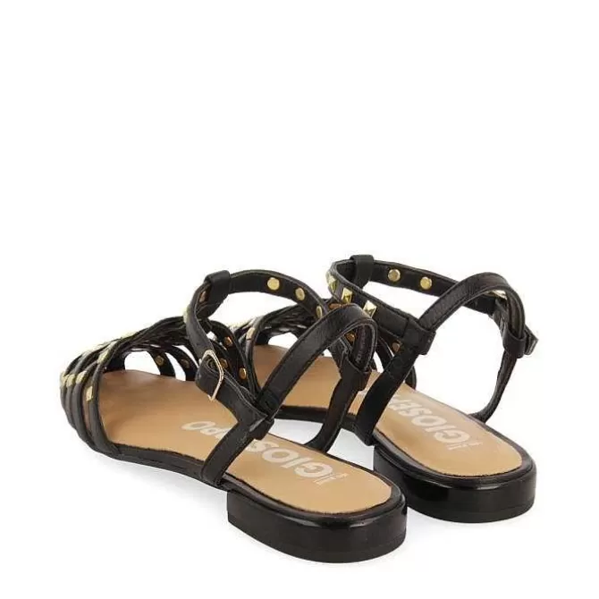Bailarinas<Gioseppo Sandalias Estilo Cangrejo De Piel Negra Con Tachuelas Para Mujer Canby