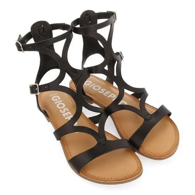 Sandalias Planas<Gioseppo Sandalias Estilo Romano Piel Negra Para Mujer Topoje