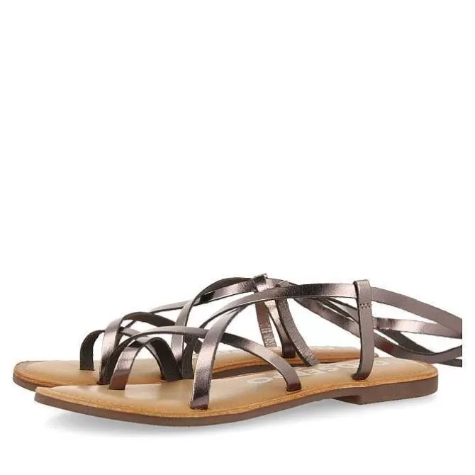 Sandalias Planas<Gioseppo Sandalias Lussat Con Finas Tiras Plateadas Oscuras Para Atar Alrededor De La Pierna