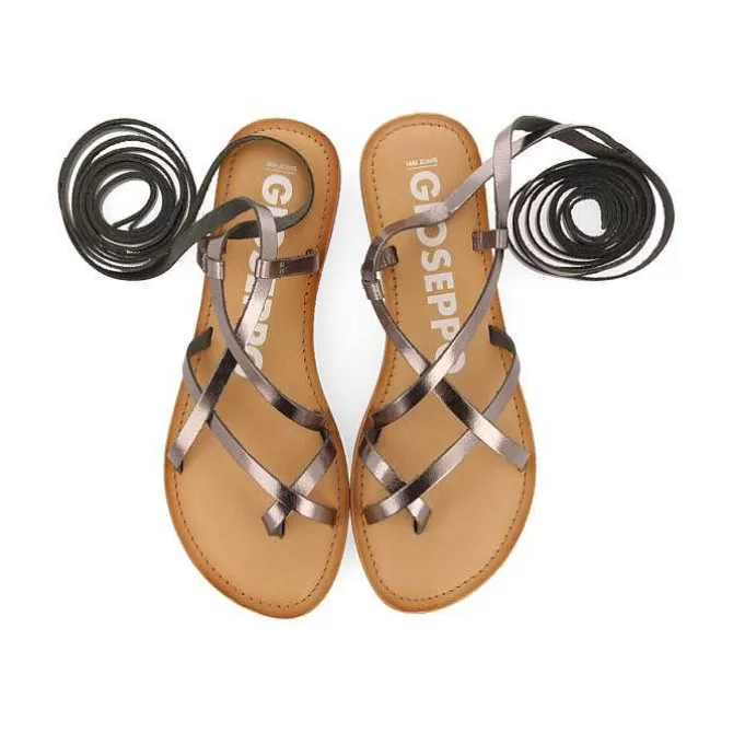 Sandalias Planas<Gioseppo Sandalias Lussat Con Finas Tiras Plateadas Oscuras Para Atar Alrededor De La Pierna