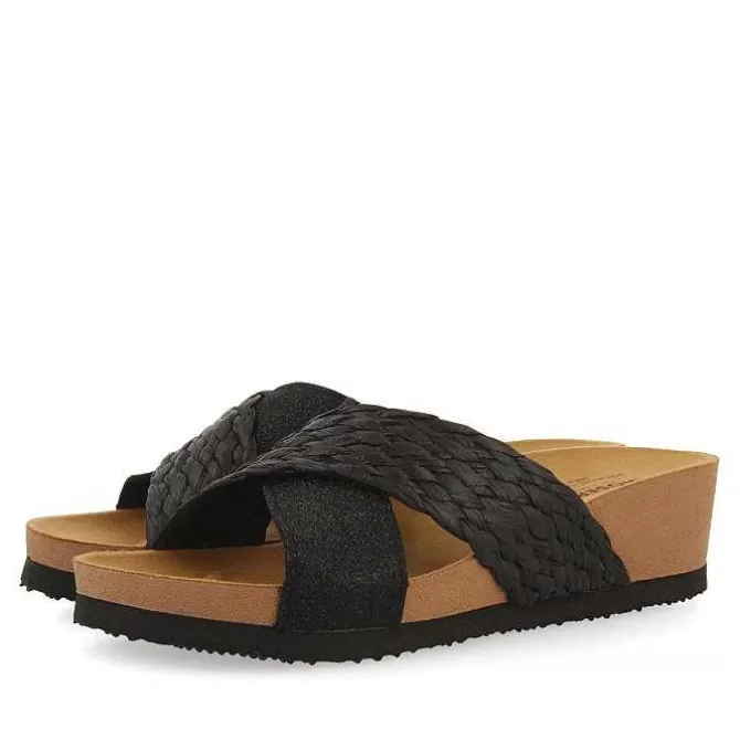 Chancletas<Gioseppo Sandalias Mujer Goulds Con Tiras Y Cuña Negras