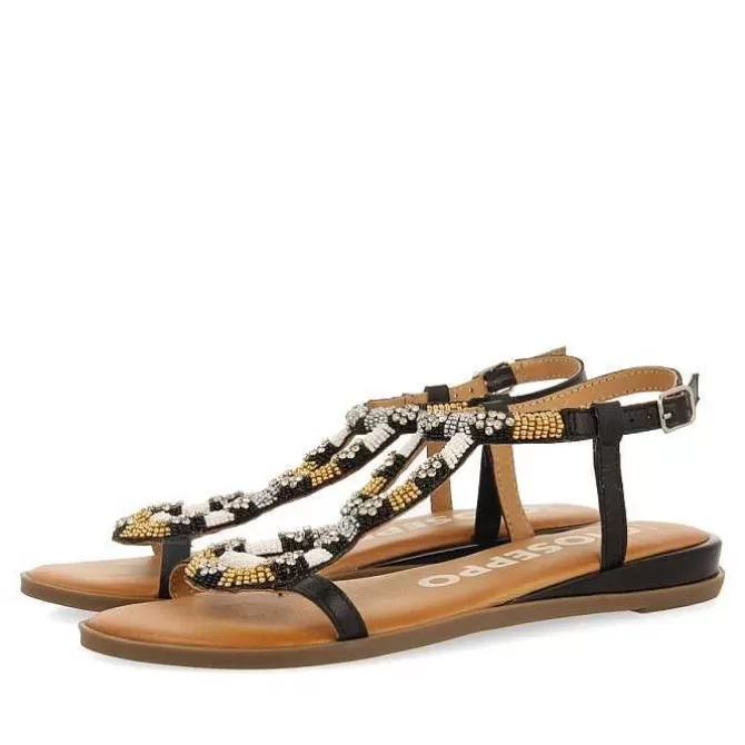 Sandalias Planas<Gioseppo Sandalias Negras Con Piedras Multicolor Para Mujer Mulion