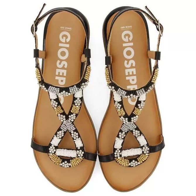 Sandalias Planas<Gioseppo Sandalias Negras Con Piedras Multicolor Para Mujer Mulion