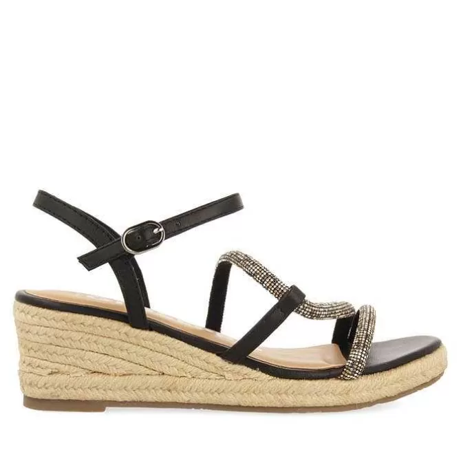 Sandalias Cuña<Gioseppo Sandalias Negras Con Tiras De Cristal Multicolor Y Cuña De Yute Para Mujer Catania