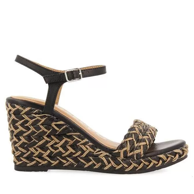 Sandalias Cuña<Gioseppo Sandalias Negras Y Cuña Alta Natural Con Detalles Trenzados Para Mujer Tigard