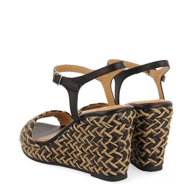 Sandalias Cuña<Gioseppo Sandalias Negras Y Cuña Alta Natural Con Detalles Trenzados Para Mujer Tigard